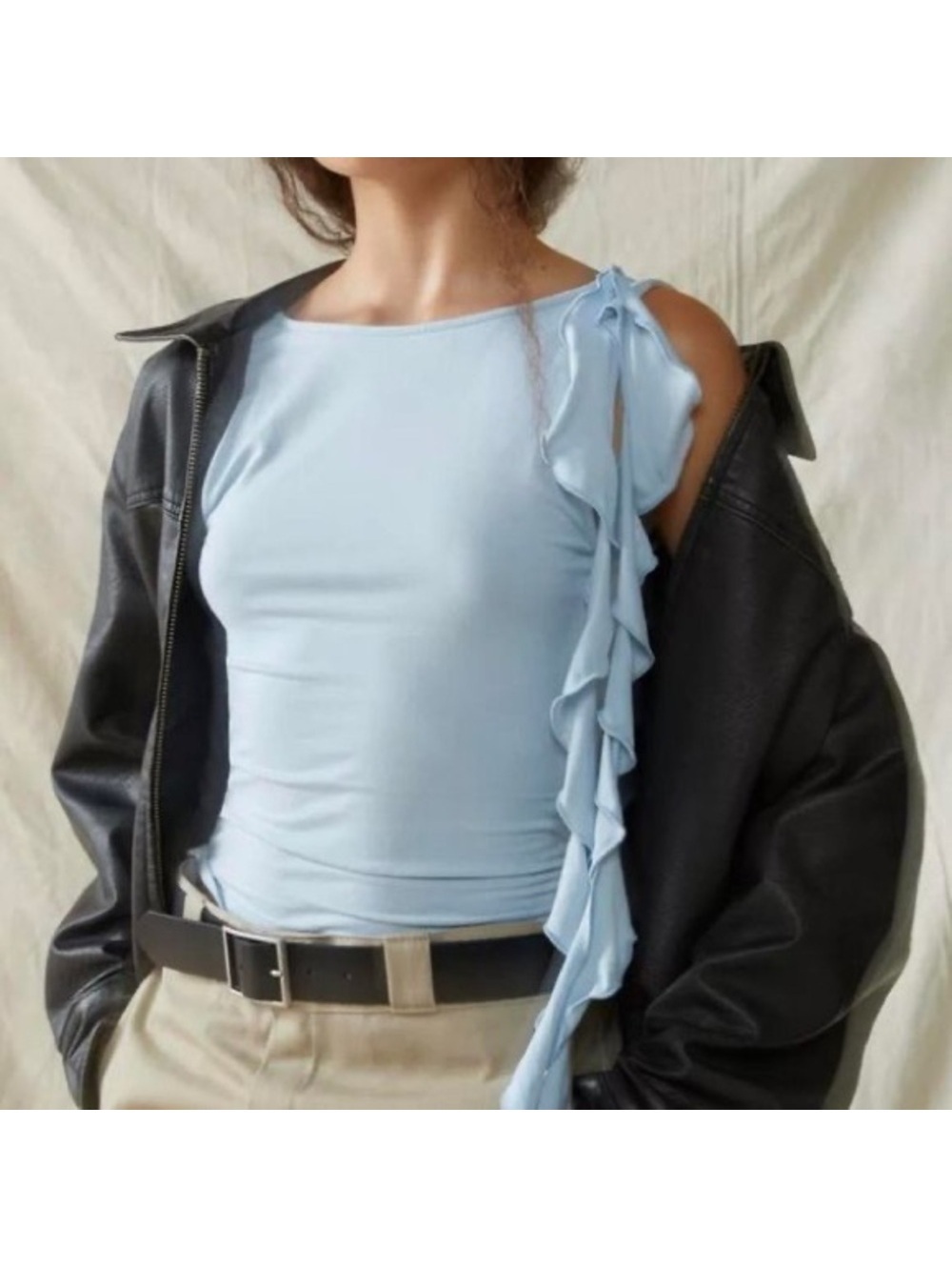 Blue Women's Blouse with Ruffle Detail